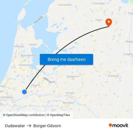Oudewater to Borger-Odoorn map