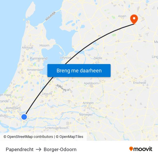 Papendrecht to Borger-Odoorn map