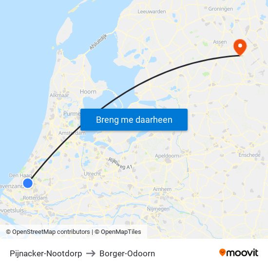 Pijnacker-Nootdorp to Borger-Odoorn map