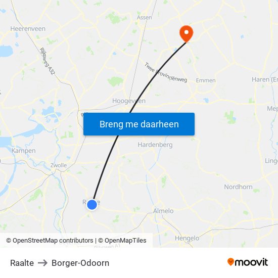 Raalte to Borger-Odoorn map