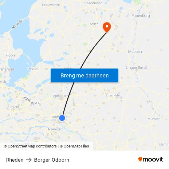 Rheden to Borger-Odoorn map