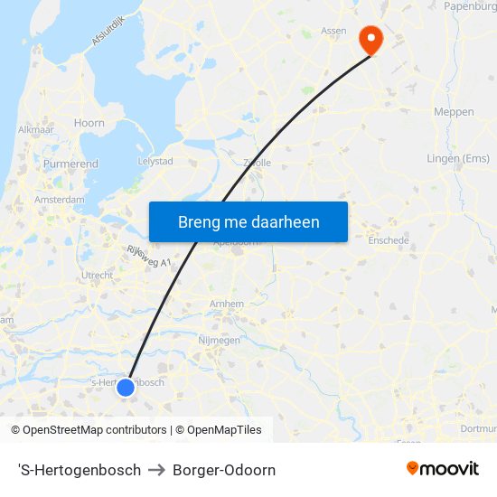 'S-Hertogenbosch to Borger-Odoorn map