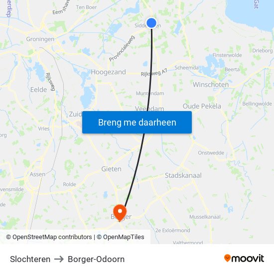 Slochteren to Borger-Odoorn map