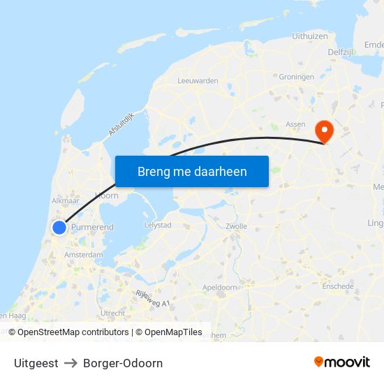 Uitgeest to Borger-Odoorn map