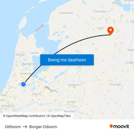 Uithoorn to Borger-Odoorn map