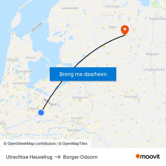 Utrechtse Heuvelrug to Borger-Odoorn map