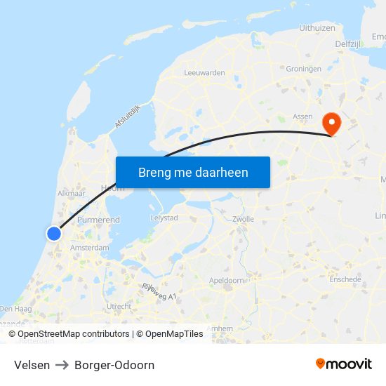 Velsen to Borger-Odoorn map