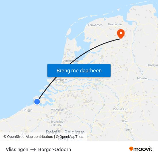 Vlissingen to Borger-Odoorn map