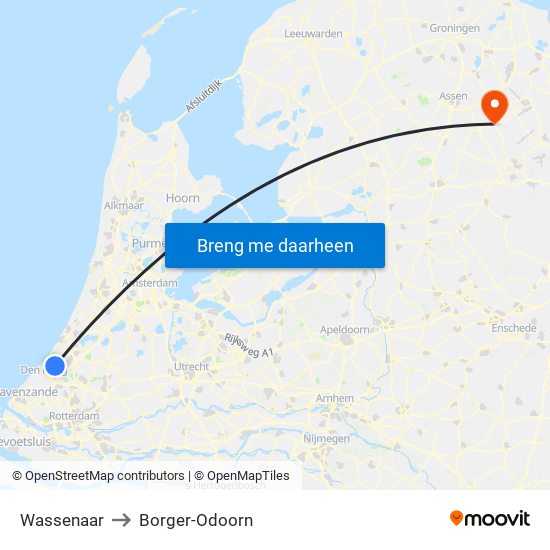 Wassenaar to Borger-Odoorn map