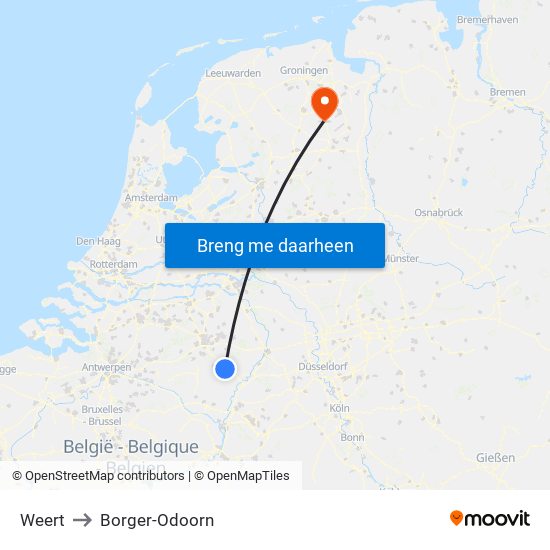 Weert to Borger-Odoorn map