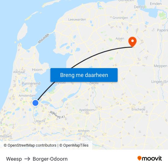 Weesp to Borger-Odoorn map