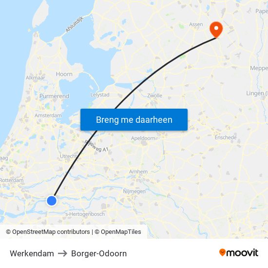 Werkendam to Borger-Odoorn map