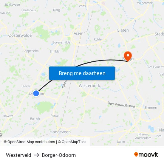 Westerveld to Borger-Odoorn map