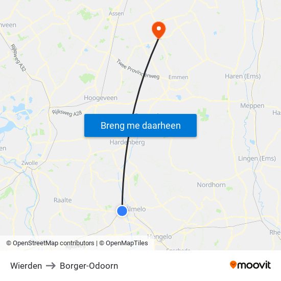 Wierden to Borger-Odoorn map