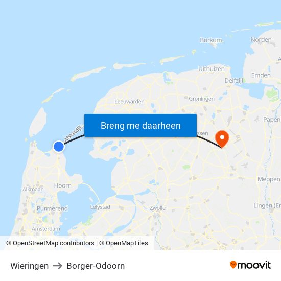 Wieringen to Borger-Odoorn map