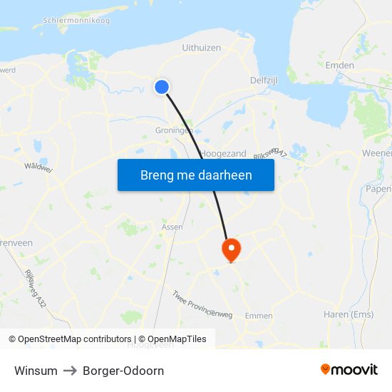 Winsum to Borger-Odoorn map
