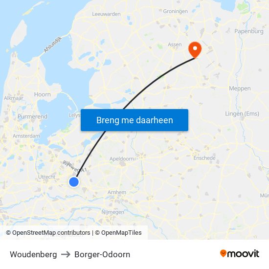 Woudenberg to Borger-Odoorn map