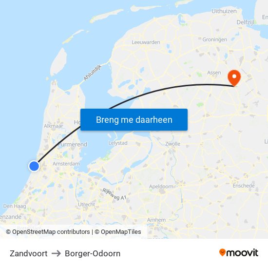 Zandvoort to Borger-Odoorn map
