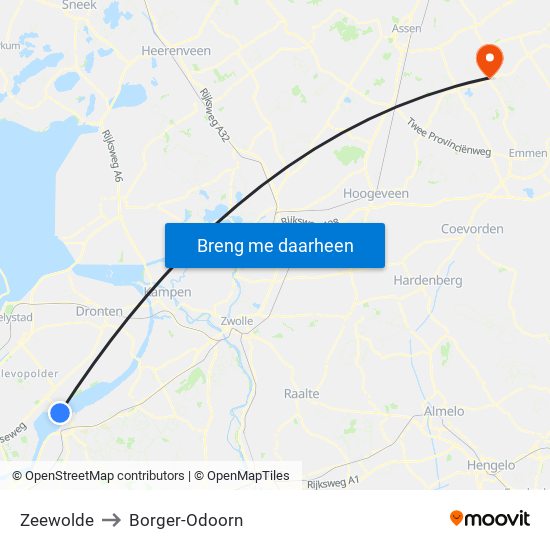 Zeewolde to Borger-Odoorn map