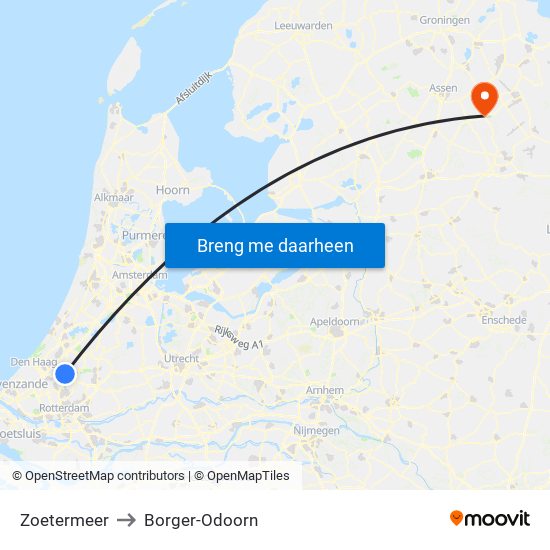 Zoetermeer to Borger-Odoorn map