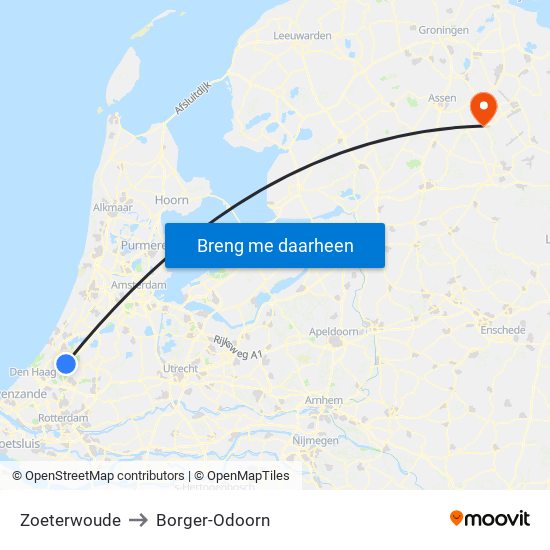 Zoeterwoude to Borger-Odoorn map