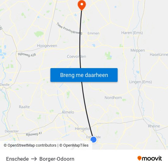 Enschede to Borger-Odoorn map