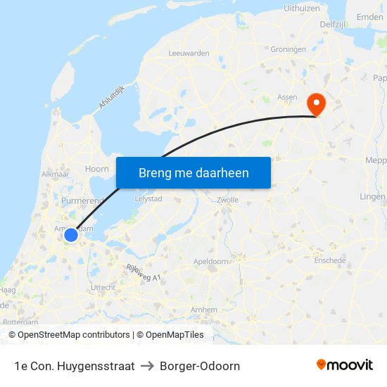 1e Con. Huygensstraat to Borger-Odoorn map