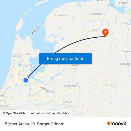 Bijlmer Arena to Borger-Odoorn map