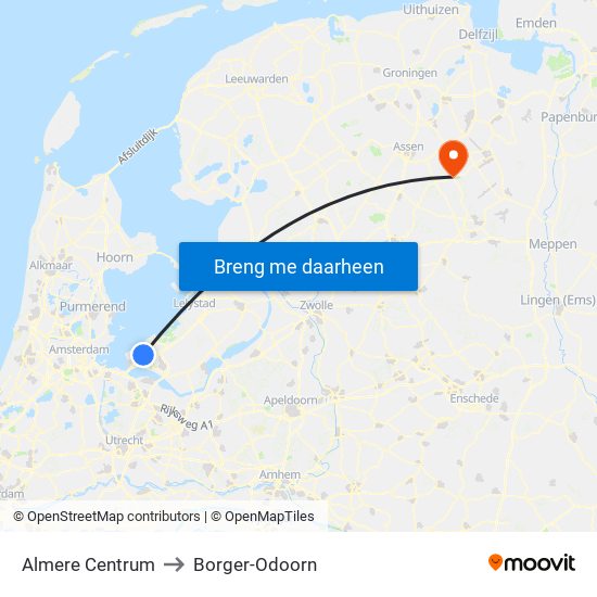 Almere Centrum to Borger-Odoorn map