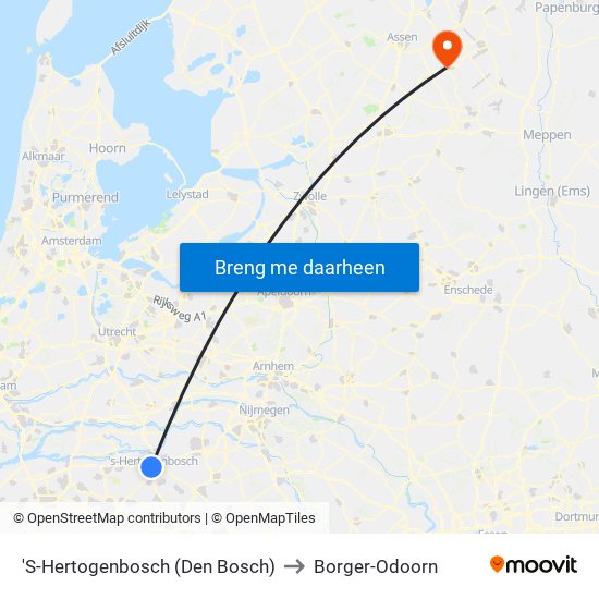 'S-Hertogenbosch (Den Bosch) to Borger-Odoorn map