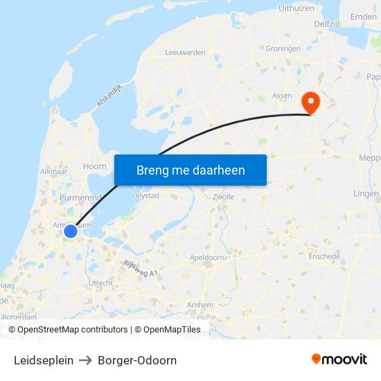Leidseplein to Borger-Odoorn map