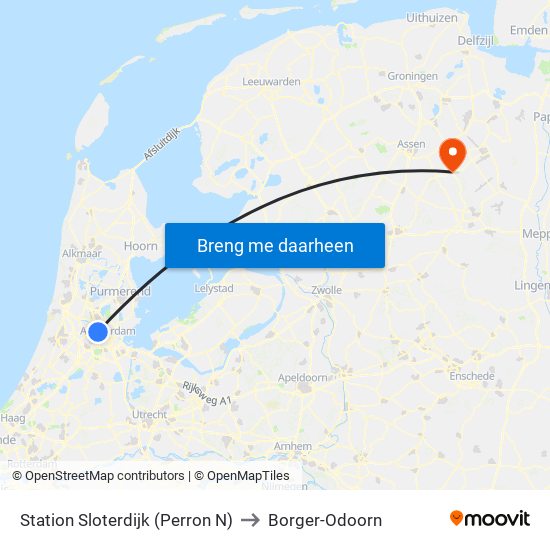 Station Sloterdijk (Perron N) to Borger-Odoorn map