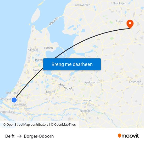 Delft to Borger-Odoorn map