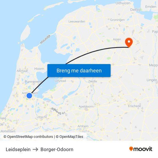 Leidseplein to Borger-Odoorn map