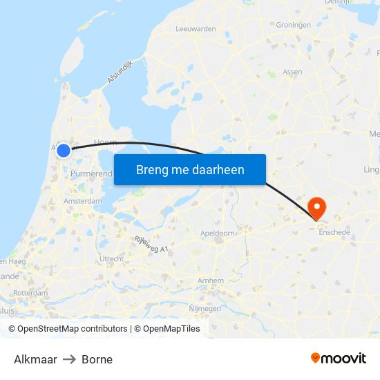 Alkmaar to Borne map