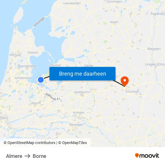 Almere to Borne map