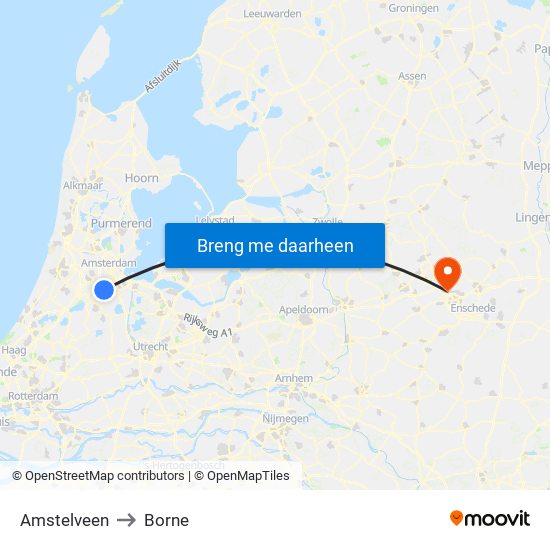 Amstelveen to Borne map