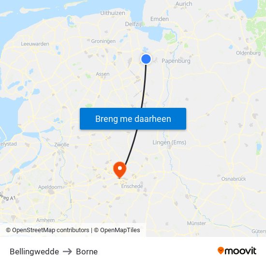 Bellingwedde to Borne map