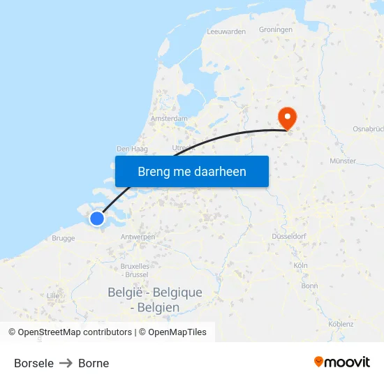 Borsele to Borne map