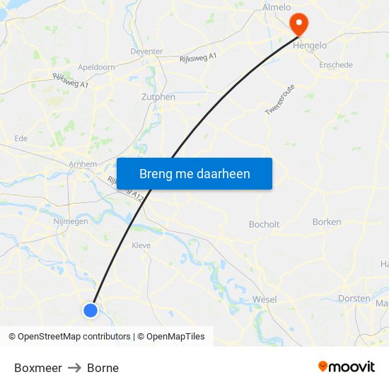 Boxmeer to Borne map
