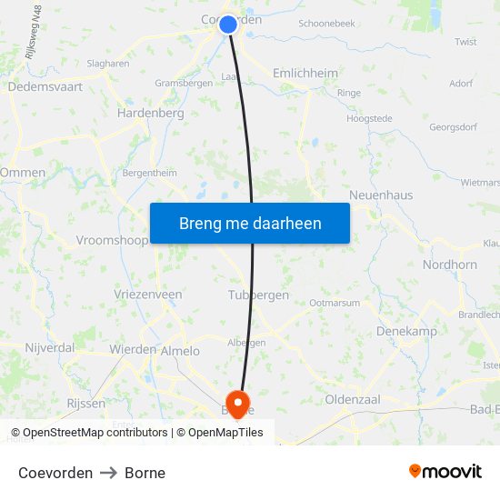 Coevorden to Borne map