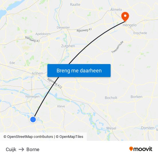 Cuijk to Borne map