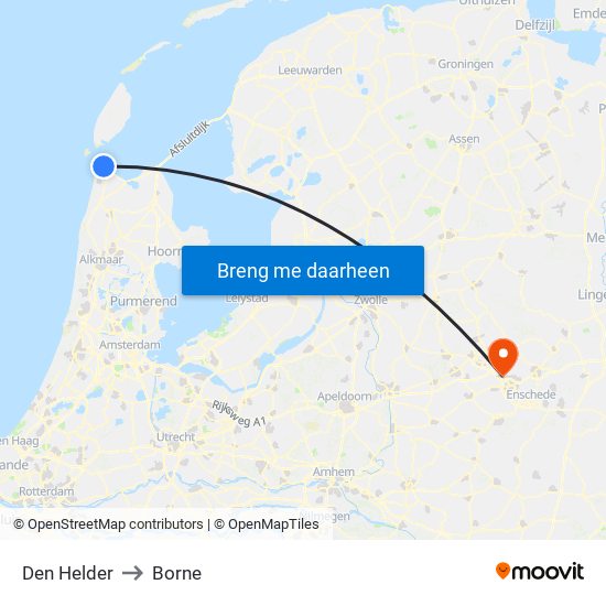 Den Helder to Borne map