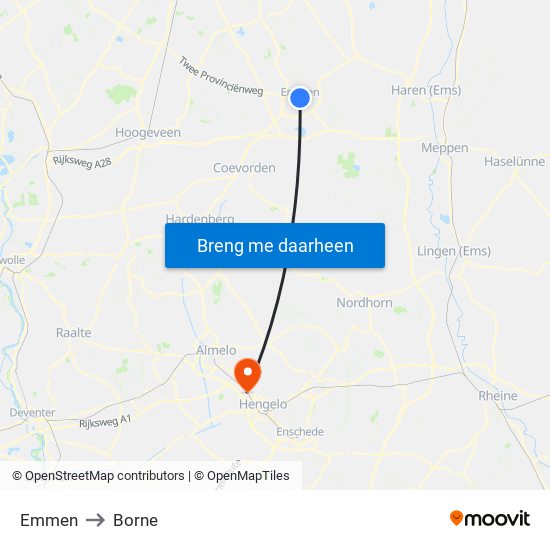 Emmen to Borne map