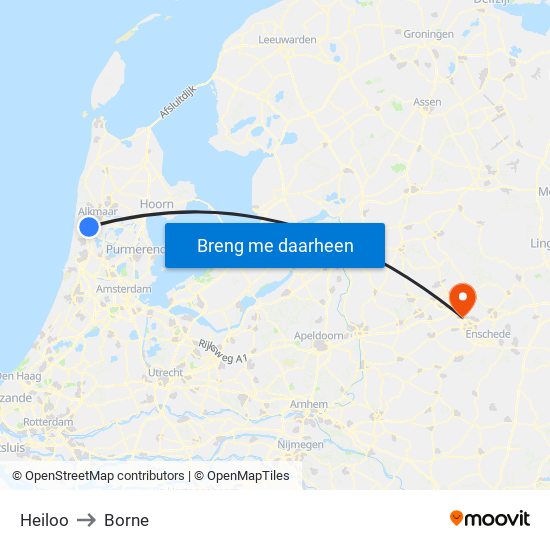 Heiloo to Borne map