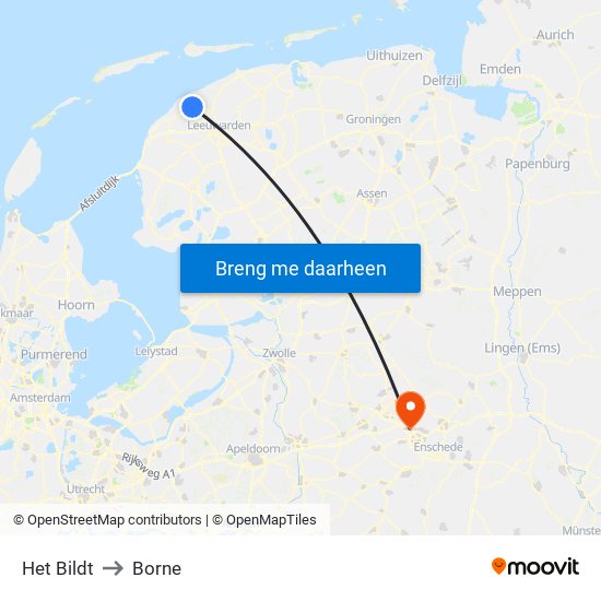 Het Bildt to Borne map