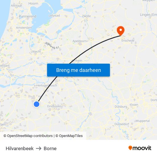 Hilvarenbeek to Borne map