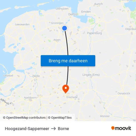 Hoogezand-Sappemeer to Borne map