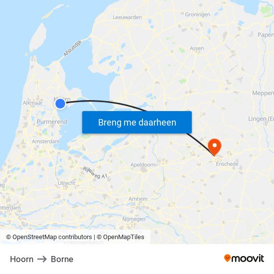 Hoorn to Borne map