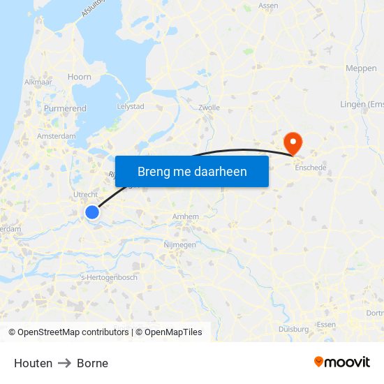 Houten to Borne map